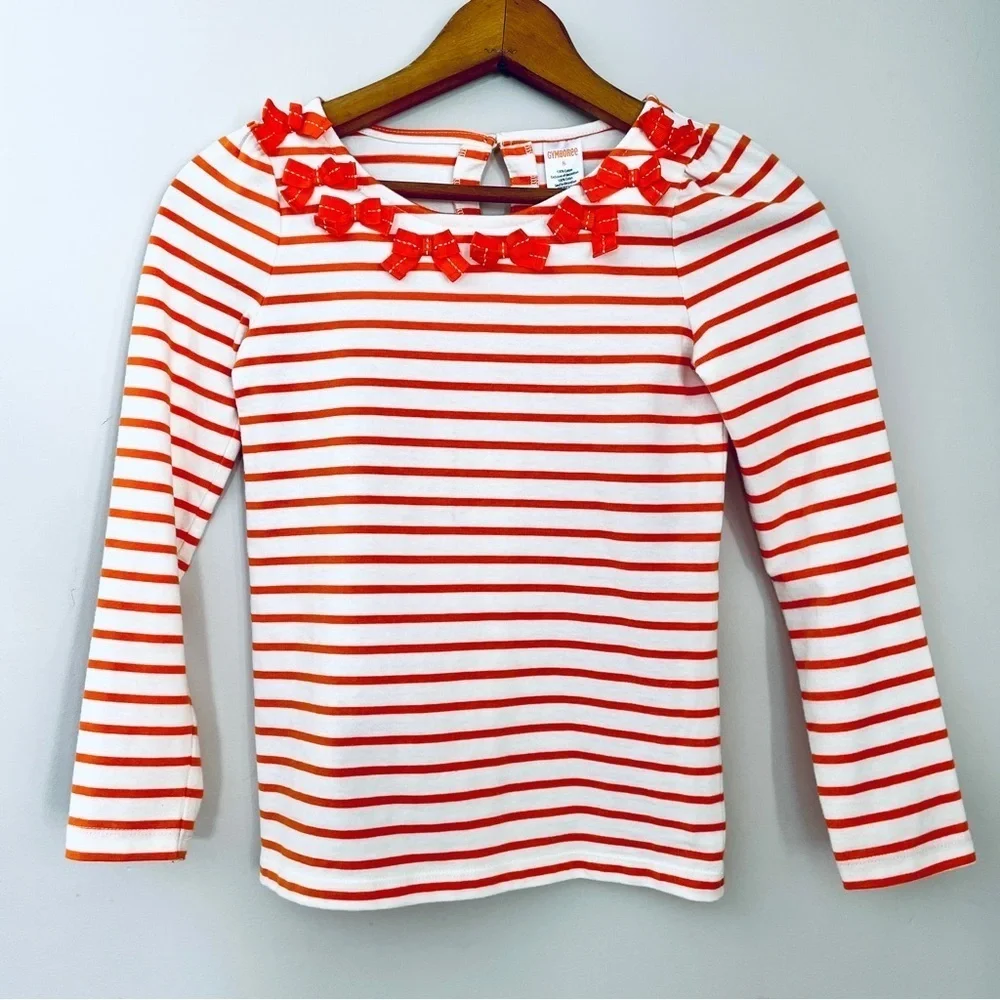 Gymboree Top Orange Stripes Bows 8 Cotton Halloween October